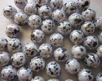 White Multi Color Round Acrylic Beads 14mm 14 Beads