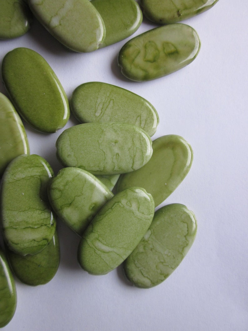 Green Oval Acrylic Beads 29x16mm 12 Beads