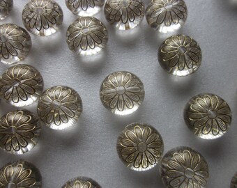 Clear and Gold Flower Acrylic Beads 16mm 10 Beads