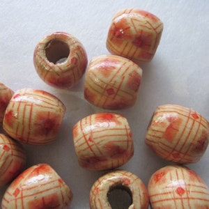 Beige oranje houten trommelkralen 16 mm 10 kralen