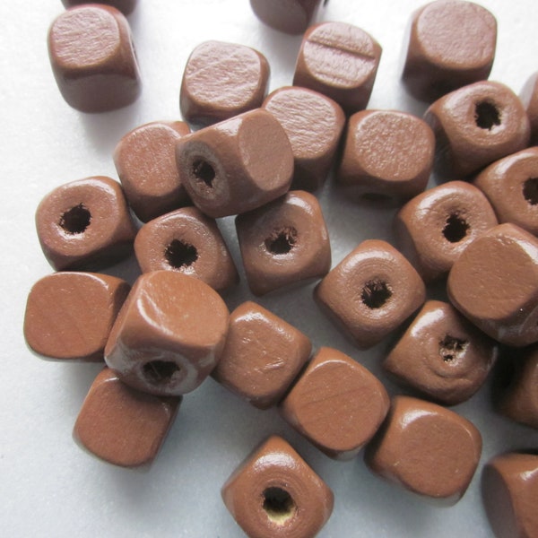 Chocolate Brown Cube Wood Beads 10mm 14 Beads