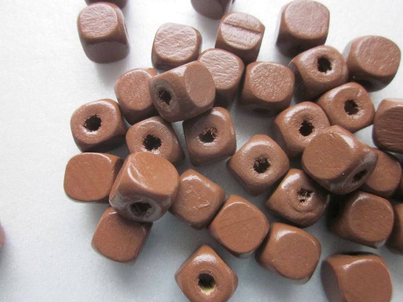 Chocolate Brown Cube Wood Beads 10mm 14 Beads