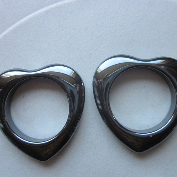 Non Magnetic Synthetic Hematite Heart Pendants 35mm 2 Pendants