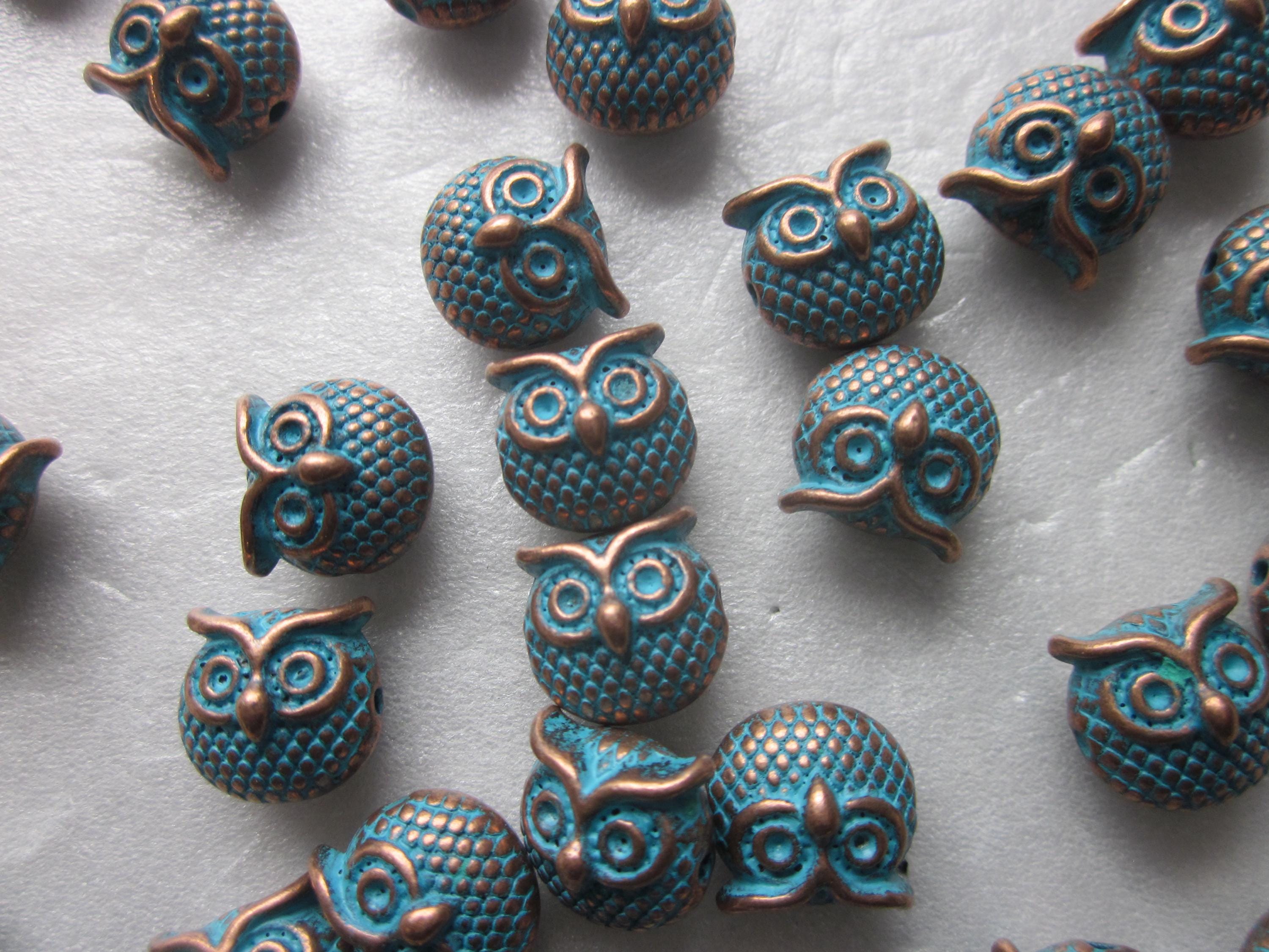Blue and Copper Owl Patina Zinc Based Alloy Spacer Beads 11mm 8 Beads