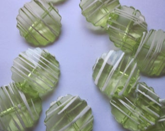 Green and White Acrylic Beads 25mm 10 Beads