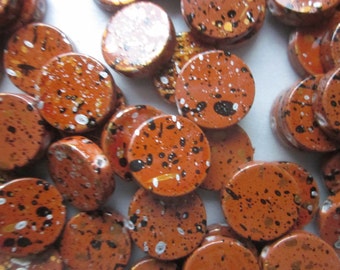 Burnt Orange and Black Flat Acrylic Beads 19mm 12 Beads