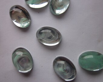 Clear and Green Oval Acrylic Cabochons 14x10mm 4 Cabochons
