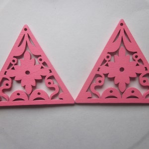 SALE Pink Wood Triangle Pendants 65mm 2 Pendants image 1