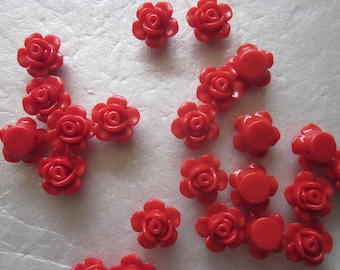 Red Flower Acrylic Beads 11-12mm 12 Beads