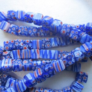 Perline di vetro millefiori a cubo blu e rosse, 10 mm, 10 perline