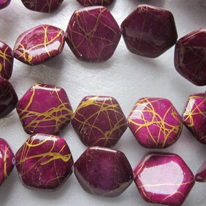 Purple and Gold Hexagon Freshwater Shell Beads 18-20mm 10 Beads