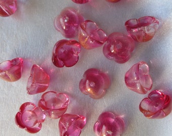 Fuschia and Gold Flower Glass Bead Caps 11.5mm 10 Bead Caps