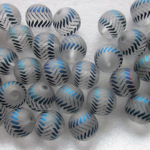 Frosted Clear Blue Round Glass Beads 10mm 14 Beads