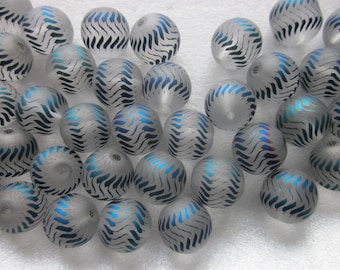 Frosted Clear Blue Round Glass Beads 10mm 14 Beads