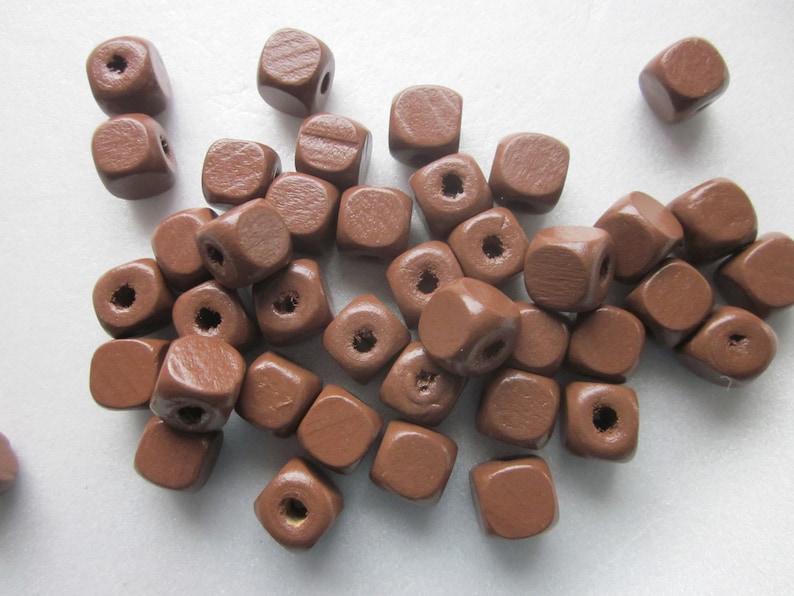 Chocolate Brown Cube Wood Beads 10mm 14 Beads
