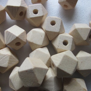 Natural Wood Polygon Beads 16mm 14 Beads