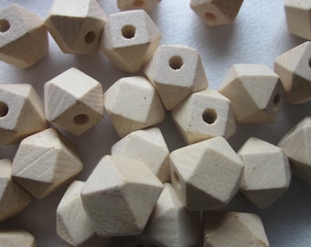 Natural Wood Polygon Beads 16mm 14 Beads