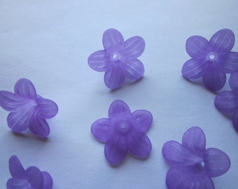 Violet Lilac Flower Acrylic Beads 24x10mm 8 Beads