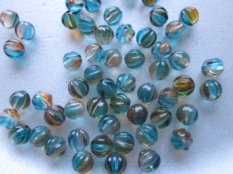 Blue Brown Clear Round Acrylic Beads 8mm 18 Beads