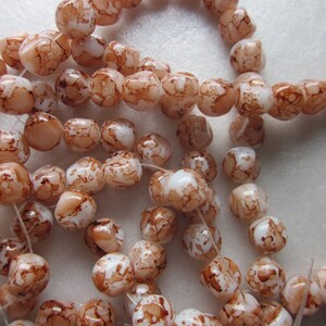 Brown and White Glass Beads 8mm 24 Beads