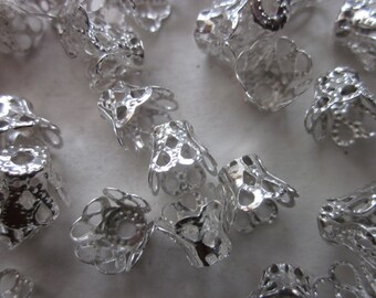 Silver Iron Petal Filigree Bead Caps 8.5mm 30 Bead Caps