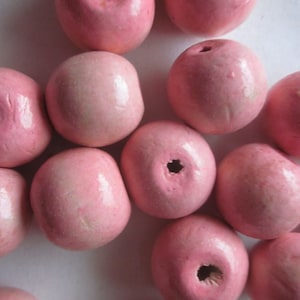 20mm Pink Wood Chunky Gumball Round Beads 10 Beads