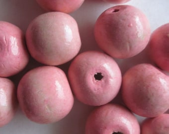 20mm Pink Wood Chunky Gumball Round Beads 6 Beads