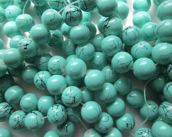 Cuentas de vidrio redondas de color verde menta y negro, 10 mm, 16 cuentas