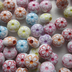 Flower Puffy Acrylic Coin Beads 10mm 20 Beads