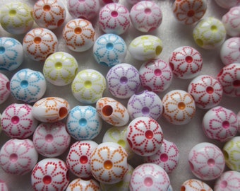 Flower Puffy Acrylic Coin Beads 10mm 24 Beads