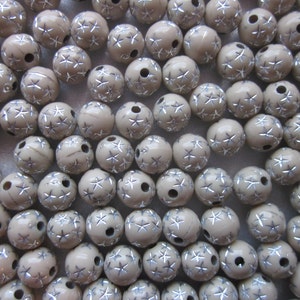 Tan and Silver Star Acrylic Beads Round Plastic 8mm 20 Beads