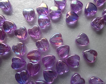 Purple Heart Acrylic Beads 9x8mm 12 Beads