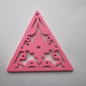 SALE Pink Wood Triangle Pendants 65mm 2 Pendants image 2