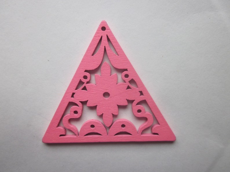 SALE Pink Wood Triangle Pendants 65mm 2 Pendants image 2
