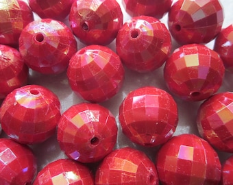 Red Round Faceted Acrylic Beads 20mm 10 Beads