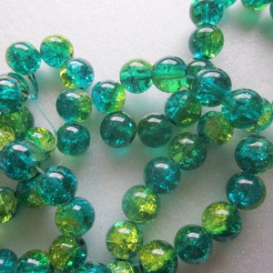 Blue Yellow Green Round Glass Crackle Beads 10mm 20 Beads