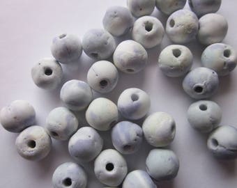 Purple and White Round Porcelain Beads 11mm 14 Beads