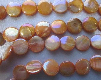 Orange Coin Mother of Pearl Shell Beads 14-15mm 12 Beads
