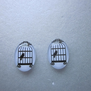 Cabochões Ovais Gaiola Vidro Preto e Branco 18x13mm 4 Cabochões