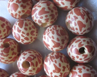 ベージュブラウン ヒョウ柄 ウッドビーズ 20 x 18 mm 12 ビーズ - Etsy 