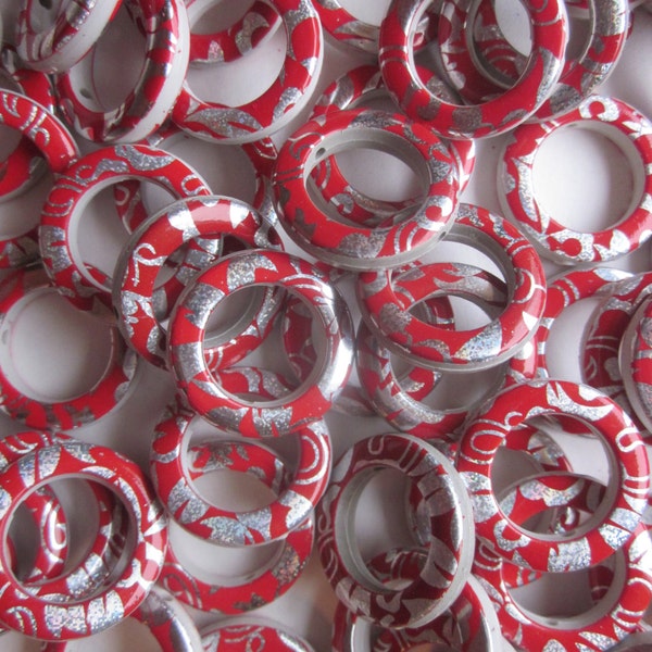Red and Silver Acrylic Donut Beads 23x5mm 14 Beads