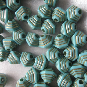 Blue and Gold Bicone Acrylic Beads 11mm 14 Beads
