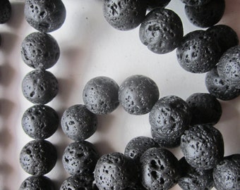 Black Lava Beads 14mm 10 Beads