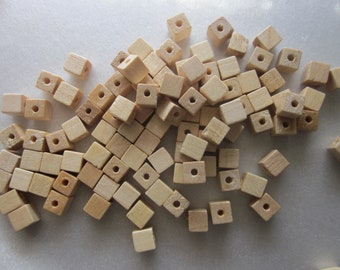 Beige Wood Cube Beads 6x6mm 14 Beads