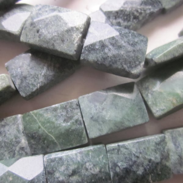 Green Marble Rectangle Faceted Beads 18x13mm 10 Beads