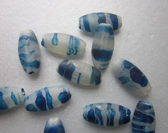 Blue Multi Color Oval Acrylic Beads 19x9mm 12 Beads