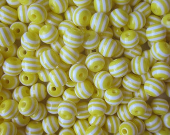 Yellow Striped Round Resin Beads 6x5mm 20 Beads