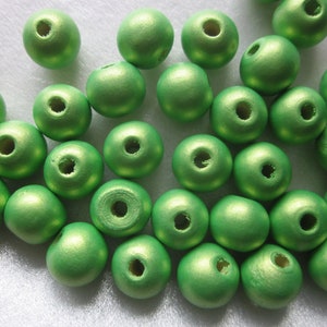 Metallic Green Round Wood Beads 10mm 20 Beads