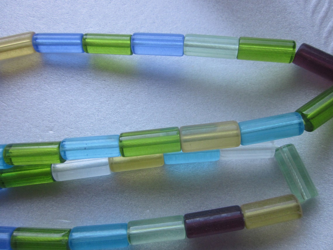 Multi Color Tube Glass Beads 1617mm 12 Beads Etsy