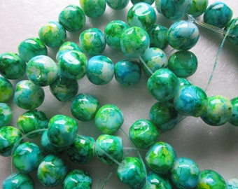 Blue Green Multi Color Glass Beads 10mm 20 Beads